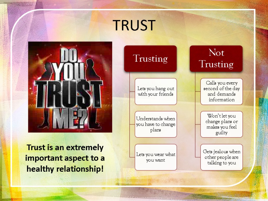 Trust is an extremely important aspect to a healthy relationship! TRUST